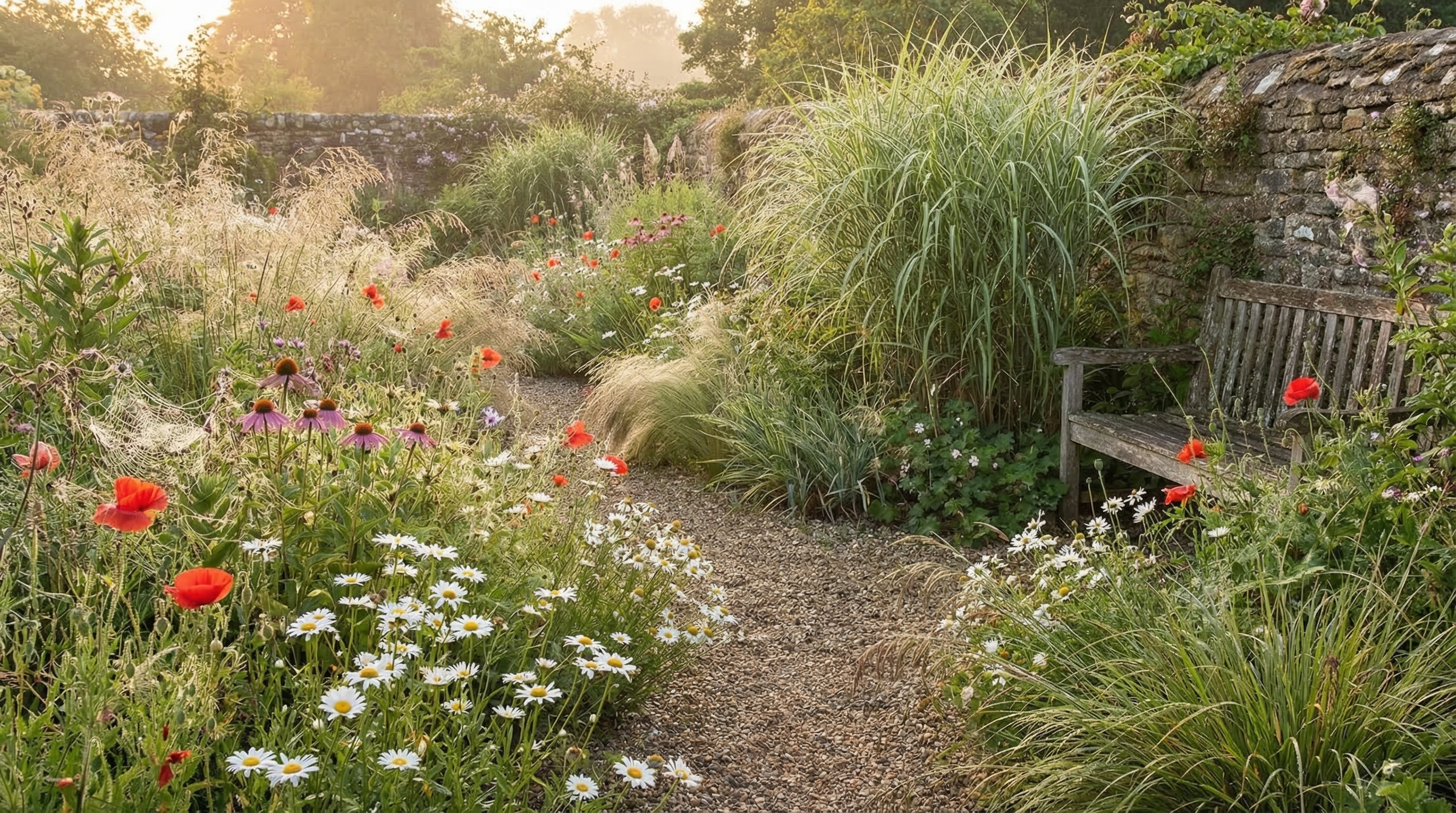 아침 햇살 야생화 정원